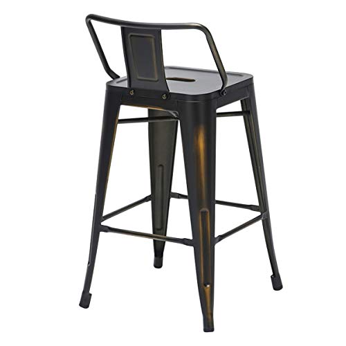 Alunaune 30" Metal Bar Stools Set of 4 Counter Height Barstools Industrial Counter Stool Kitchen Bar Chairs Indoor Outdoor-Low Back, Distressed White