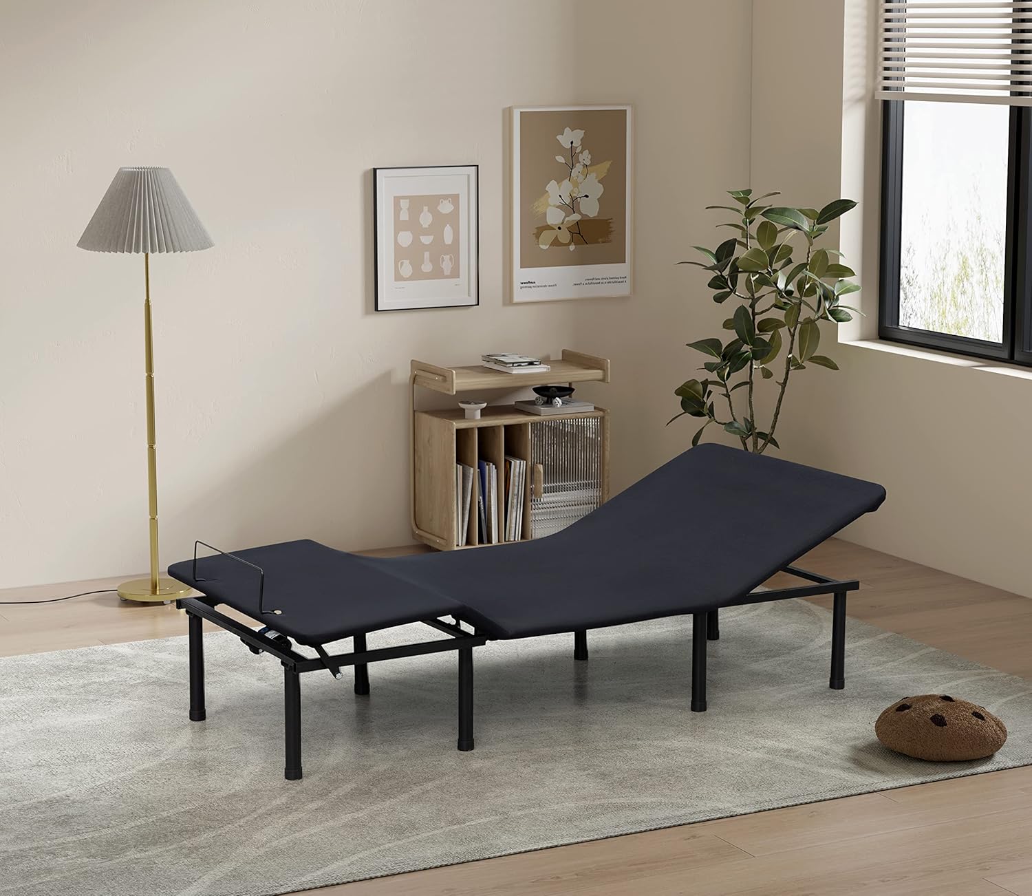 Twin XL Adjustable Bed Base, Durable Steel Electric Adjustable Bed for Bedroom Living Room, Three Fold-TXL-Motorized Head and Foot Incline, Quick and Easy Assembly, Antique Black