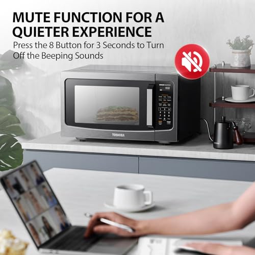 TOSHIBA EM131A5C-BS Countertop Microwave Ovens 1.2 Cu Ft, 12.4" Removable Turntable Smart Humidity Sensor 12 Auto Menus Mute Function ECO Mode Easy Clean Interior Black Color 1000W