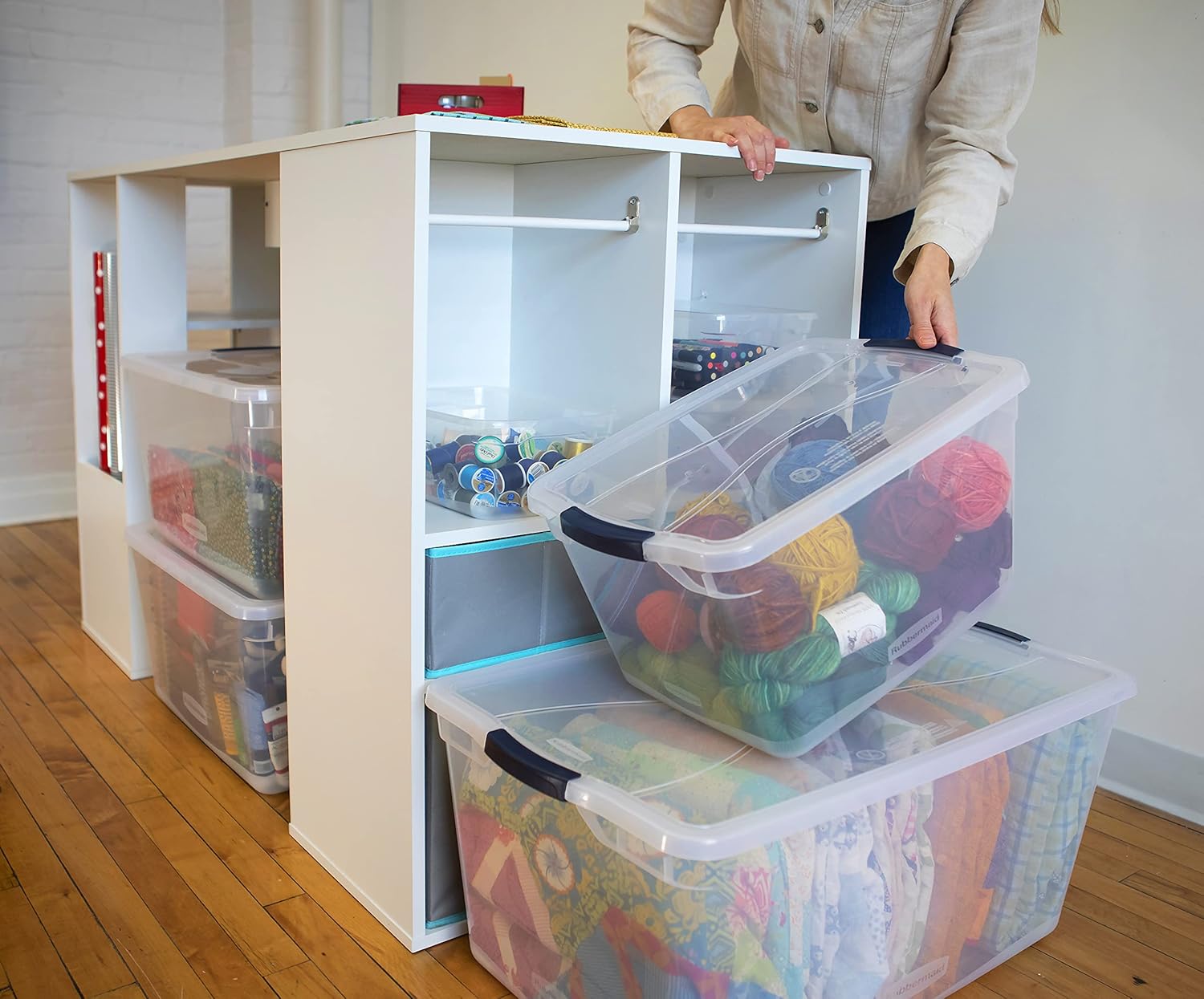 Rubbermaid Cleverstore Clear Stackable Containers With Durable Latching Lids, 95 Quart-4 Pack, 4 Count