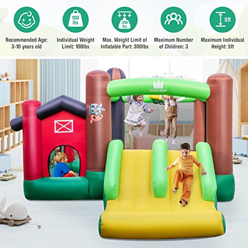 BOUNTECH Inflatable Bounce House, Farm Themed Bouncy House with Dual Slides for Racing Fun, Toddler Kids Jump Castle Bounce House with Ball Pit & Blower Indoor Outdoor Backyard Party Gifts