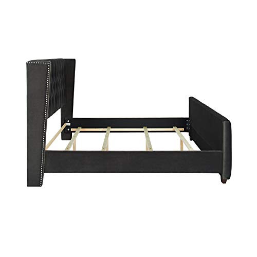 Jennifer Taylor Home David Collection Modern Upholstered Queen Size Size Bed Frame, Hand Tufted and Nailhead Trim, Silver Gray