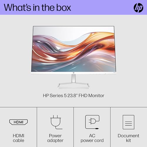 HP Series 5 24 inch FHD Monitor, Full HD Display (1920 x 1080), IPS panel, 99% sRGB, 1500:1 contrast ratio, 300 nits, Eye Ease with Eyesafe certification, 524sa (2024)