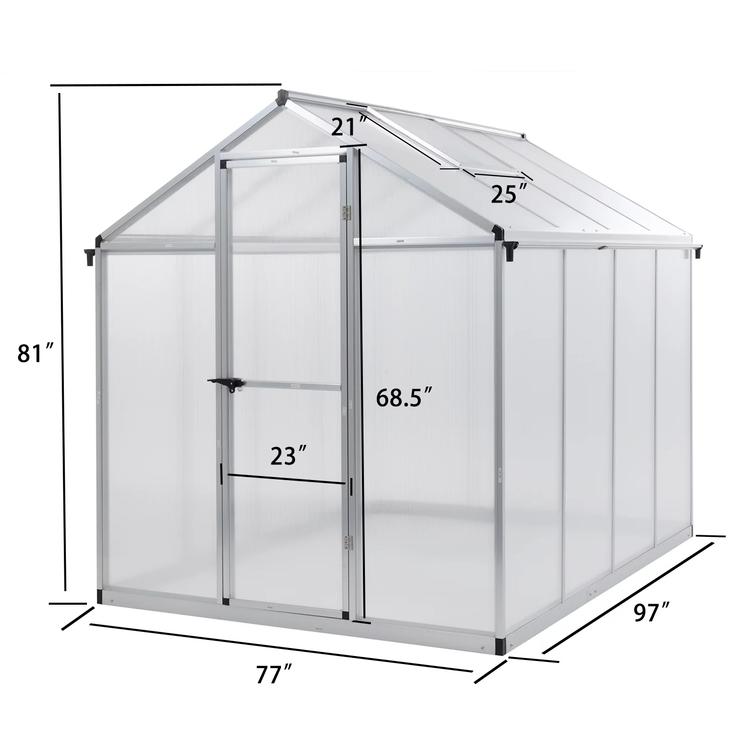 Aoodor 6' x 8' Walk-in Polycarbonate Greenhouse with Roof Vent and Door lock, Heavy Duty Aluminum Frame and Polycarbonate Panels, for Backyard Garden - White