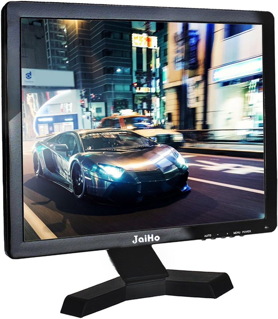 JaiHo 15 Inch LCD Monitor HDMI VGA Monitor, 1024x768 Resolution Monitor Color Screen with VGA/AV/HDMI/BNC/USB Earphone Output, Built-in Dual Speakers