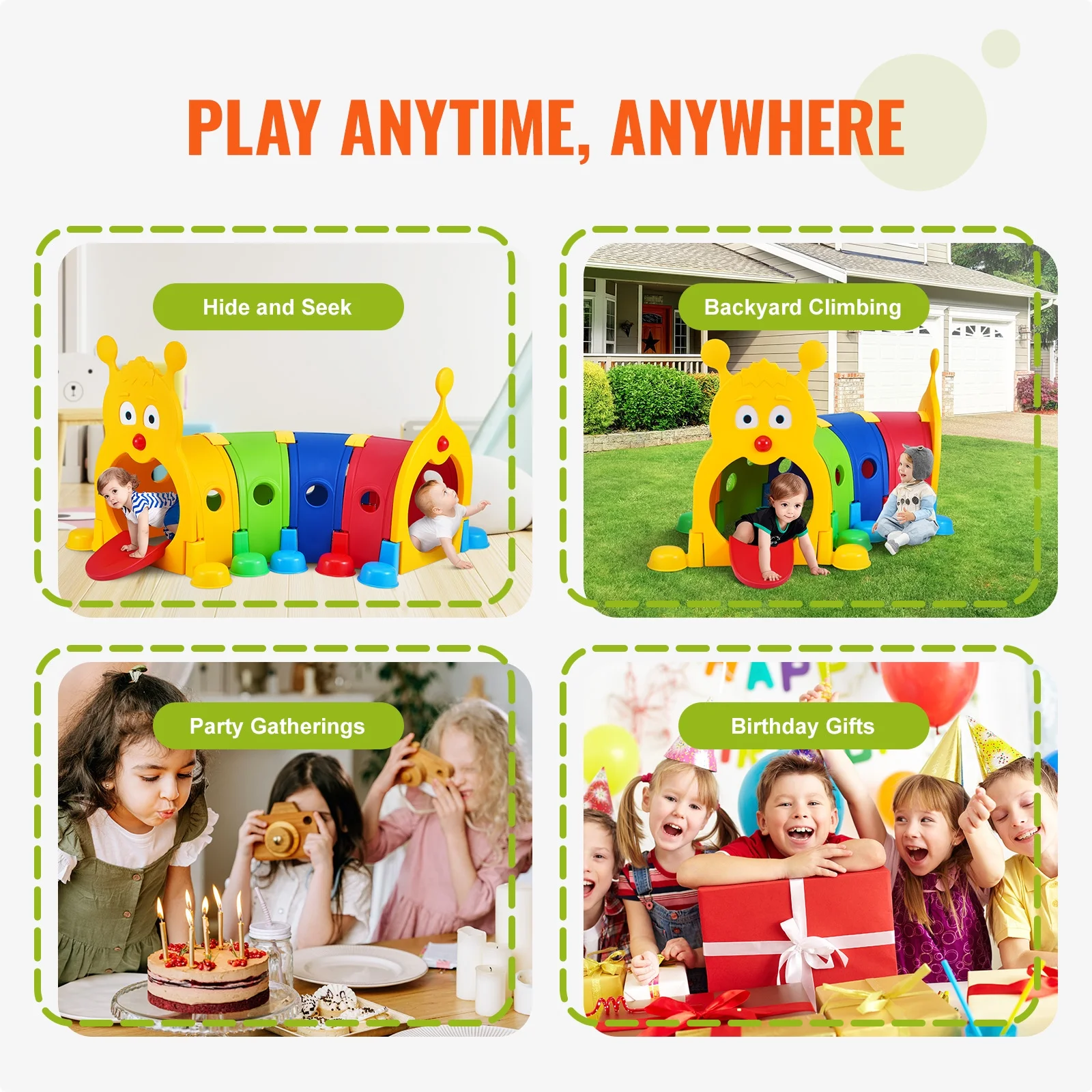 SKYSHALO 4 Sections Caterpillar Kids Toy Pop-up Crawl Tunnel for Toddlers or Pet