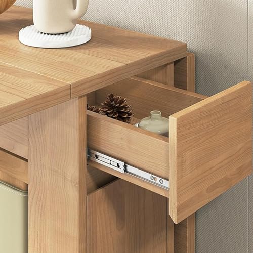 Solid Wood Dining Table Set, Folding Table and Chairs with Storage Drawers and Cabinets, Space Saving, Suitable for Dining Room/Balcony/Narrow Space(with 4 Chairs),A