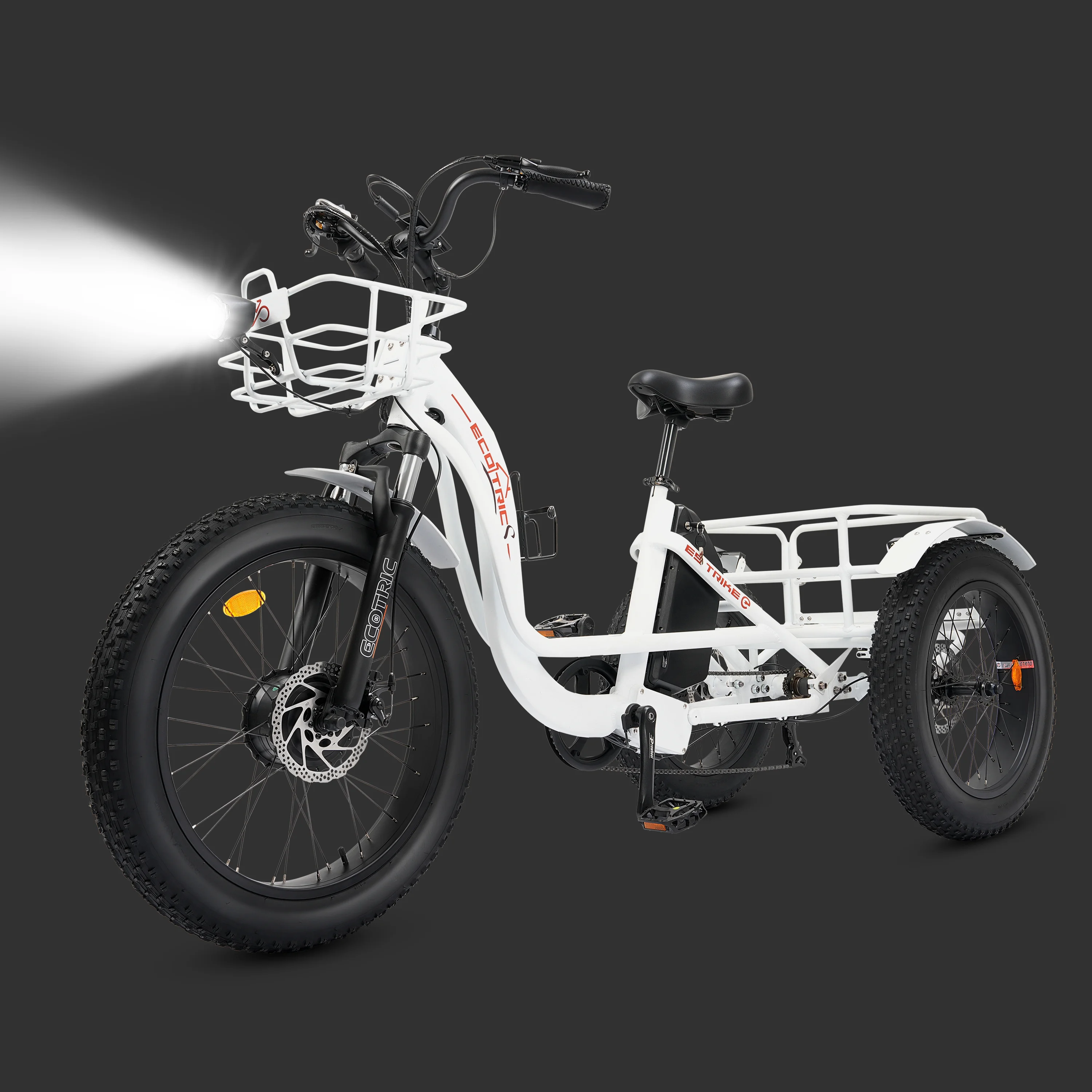 ECOTRIC Electric Tricycle Fat Tire for Adults with Basket, 750W 48V Battery, 3 Wheel Step-Thru E-trike White