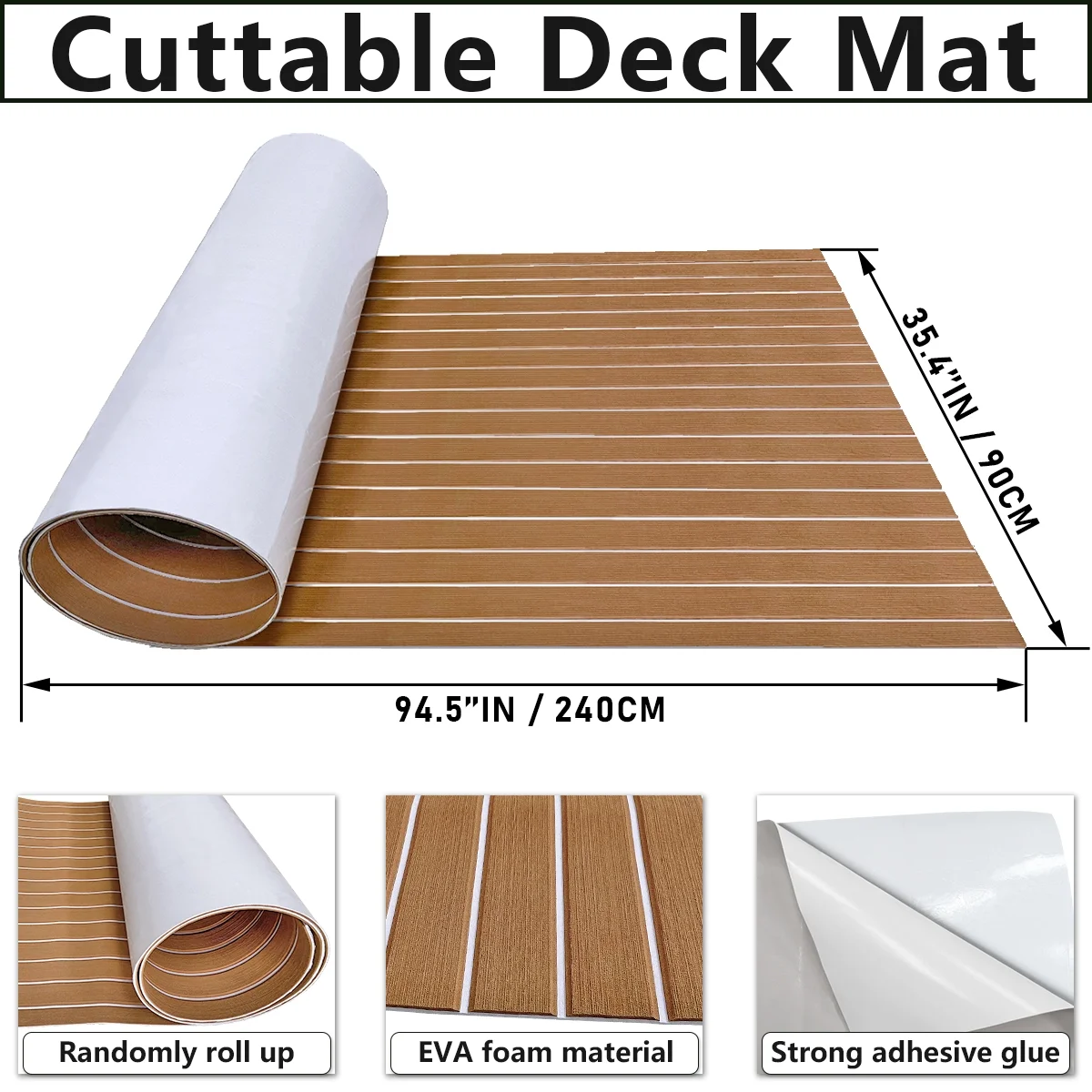 HJDECK 94"× 35" EVA Foam Boat Decking Sheet Faux Teak Decking Self-Adhesive Marine Yacht RV Swimming Pool Boat Flooring Sheet Thick Non-Skid