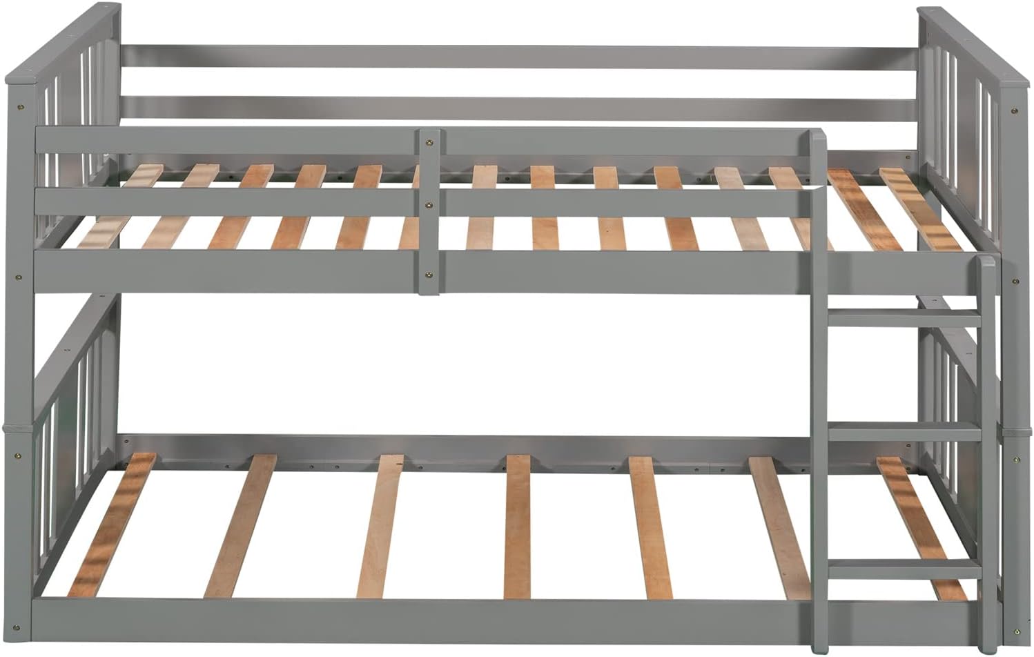 Twin Bunk Beds Low Bunk Bed Frame Wood Twin over Twin Bunkbed for Kids Toddlers Boys Girls Bedroom, Gray