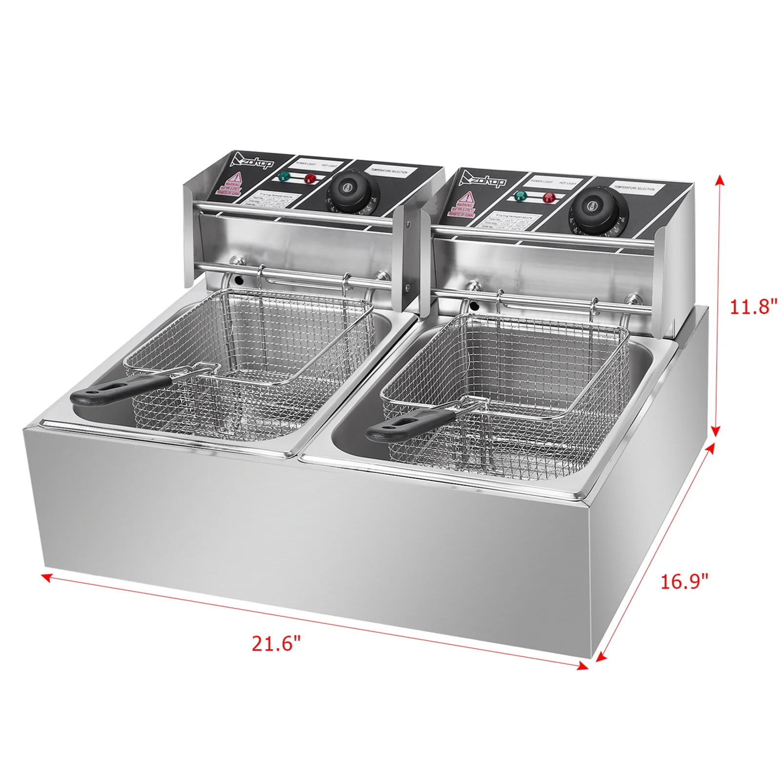 12L 5000W Electric Countertop Deep Fryer Dual Tank Stainless Steel for Restaurant