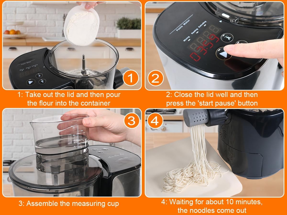 Electric Pasta Maker, Automatic Noodle Machine for Making 9 Shapes Pasta at Home, Easy to Use Pasta Making Machine for Spaghetti Enthusiast