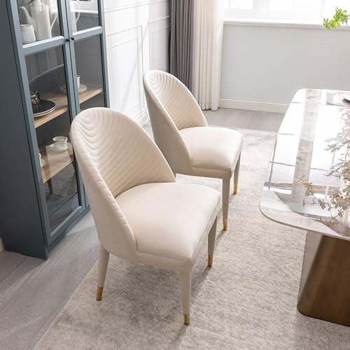 Upholstered Dining Room Chairs Set of 2, Modern Velvet Accent Chairs with Solid Wood Legs, Luxury Tufted Vanity Chairs with Back Leisure Side Chairs for Vanity Kitchen Living Room Bedroom Beige