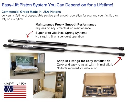 Queen Size DIY Murphy Bed Hardware Kit – Vertical Wall Bed for Space-Saving - Budget-Friendly DIY Setup -Made in USA -Hide Away Design with Murphy Bed Queen Hardware - Bed Lift Mechanism - Pull Down