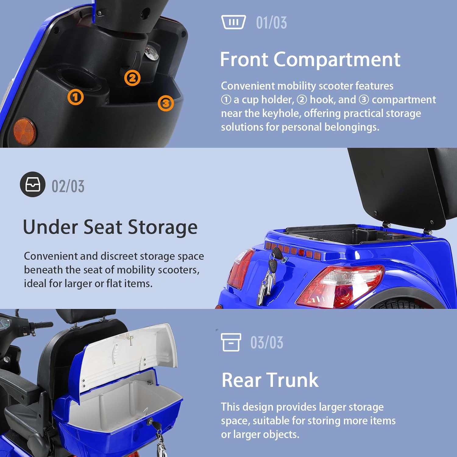 Heavy Duty Mobility Scooter, 800W 4-Wheel All Terrain Electric Vehicle, 3-Speed Adjustable, 35 Miles Range, Adjustable Seat, Rear Lockbox, 550 lbs Capacity, for Adults & Seniors, Blue