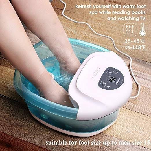 Maxkare Foot Spa/Bath Massager with Heat Bubbles Vibration 3 in 1 Function, 4 Masssaging Rollers Pedicure Tired Feet Stress Reli