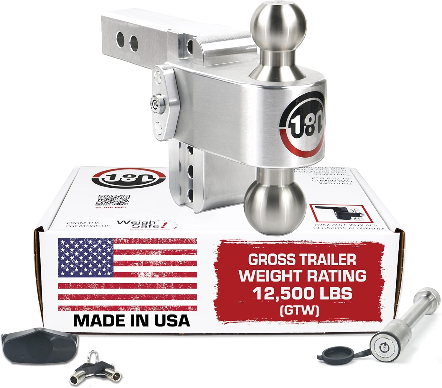 180 HITCH LTB8-2 Aluminum Adjustable 8" Drop, Stainless Steel Ball for 2" Receiver 12,500 GTW