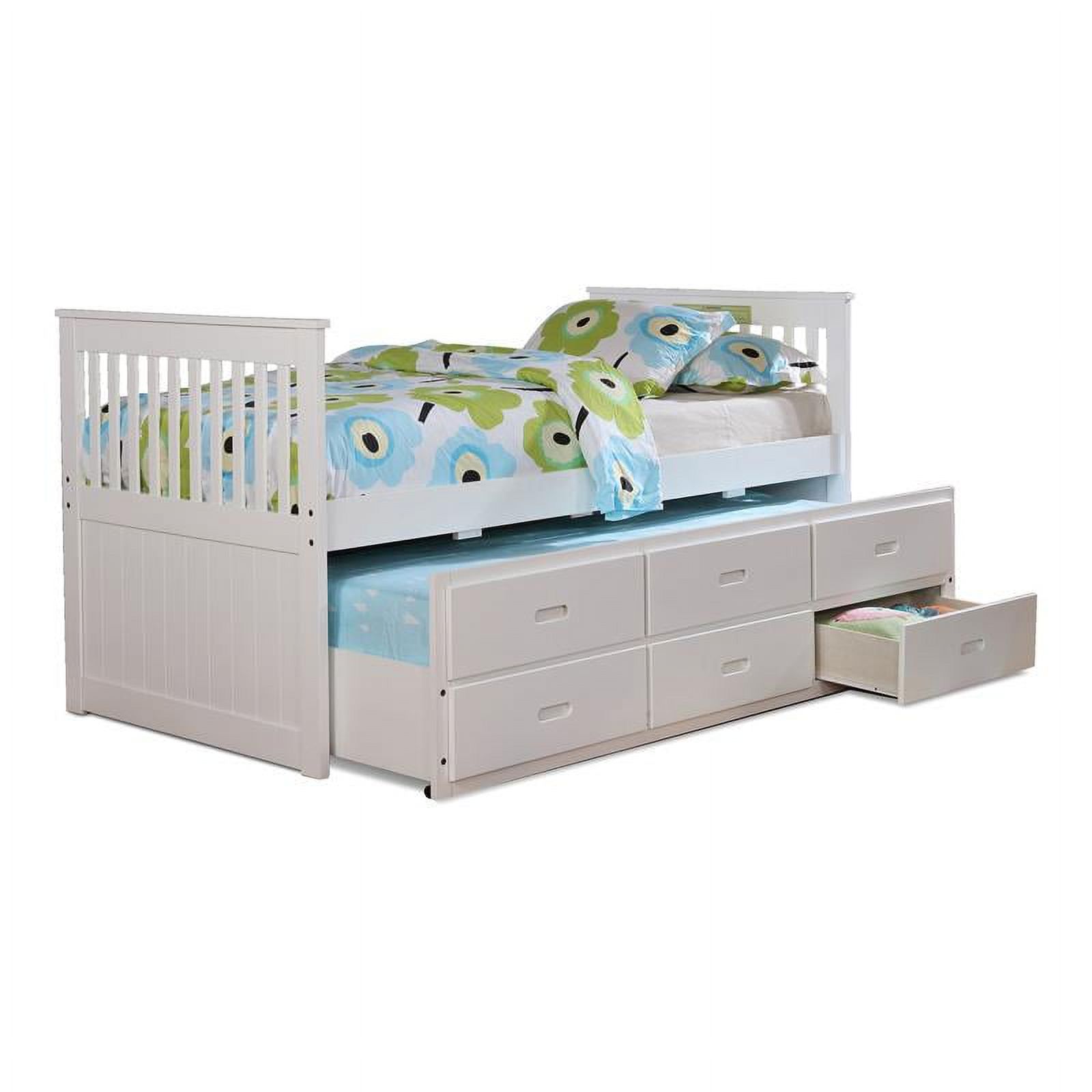 BEKids Solid Wood Twin Captain Bed with Twin Trundle and 3 Drawers in White