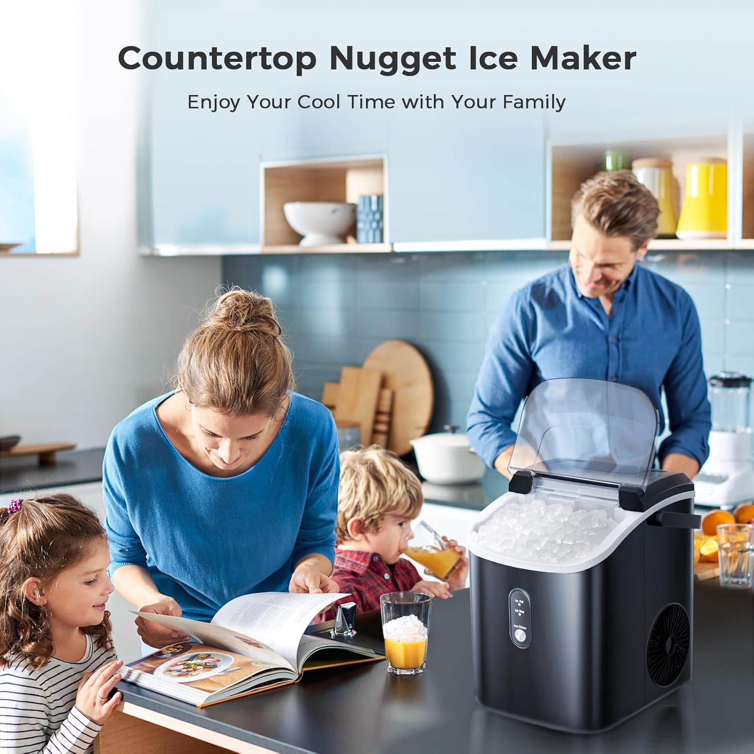 AGLUCKY Nugget Ice Maker Countertop, Portable Ice Maker Machine with Self-Cleaning Function,35lbs/24H,One-Click Operation,Pellet Ice Maker for Home/Kitchen/Office(Black)