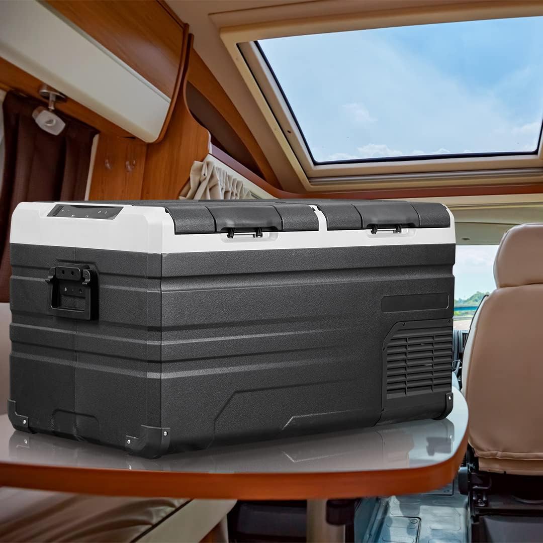 VEVOR 12 Volt Refrigerator 48Qt, Dual Zone Car Fridge Freezer w/App Control & Wheels 12/24V DC & 110-240V AC Electric Compressor Cooler for Truck Vehicle RV Boat Outdoor & Home Use, -4℉-68℉ Black
