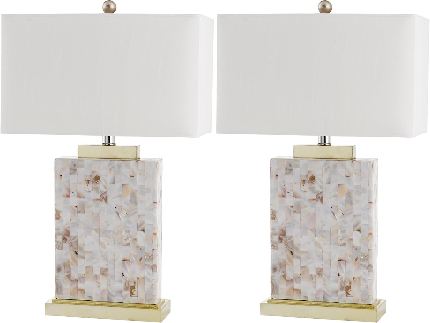 Safavieh Lighting Collection Tory Nautical Ivory Shell 25-inch Bedroom Living Room Home Office Desk Nightstand Table Lamp (Set of 2) - LED Bulbs Included