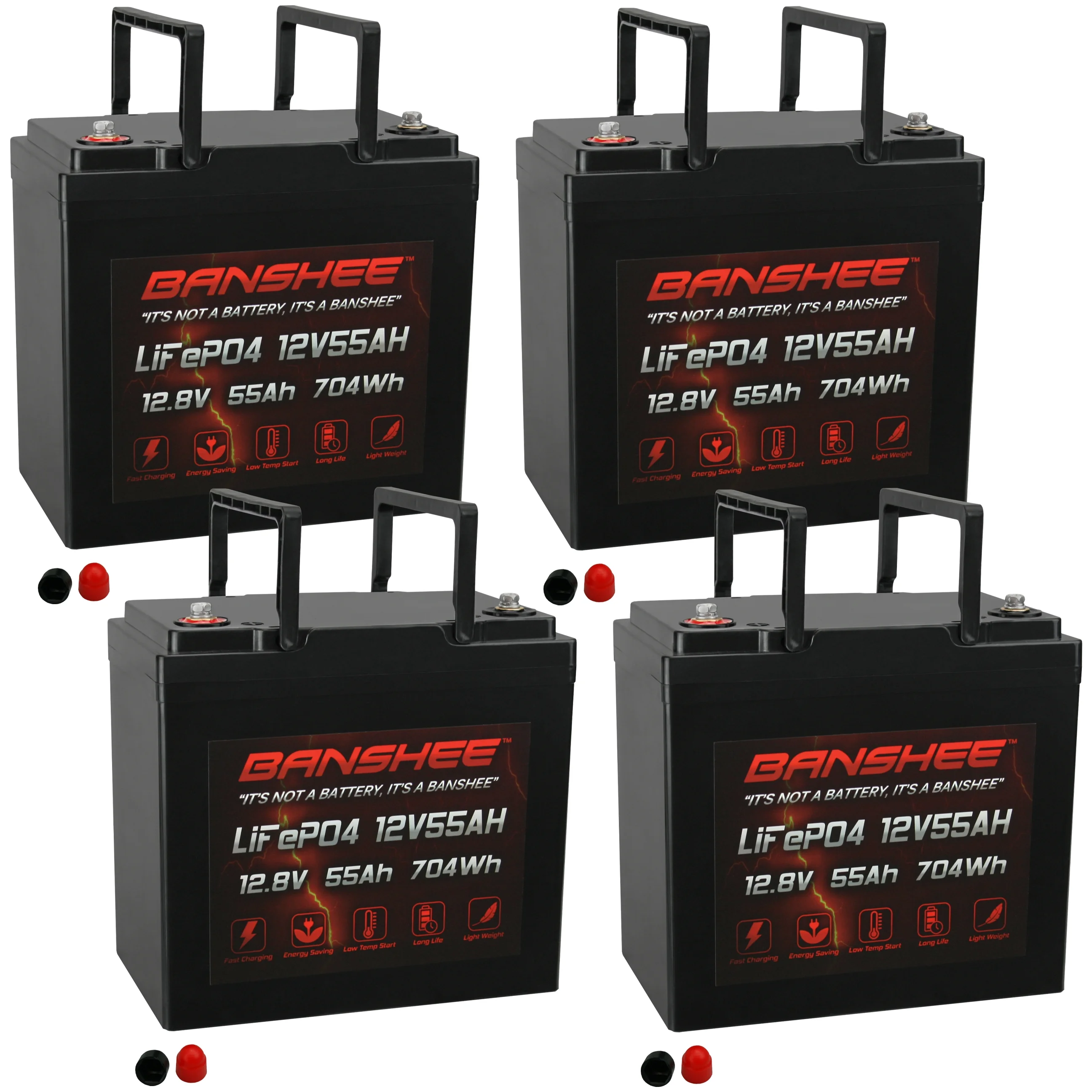 Banshee 12V 55Ah LiFePO4 Battery Rechargeable Lithium Trolling Motor Battery 3000+ Cycles Lithium Iron Phosphate Battery for Solar, Marine, Boat Motor, Power Wheel Chair (12V55Ah-4 Pack) - Curated Treasures Market