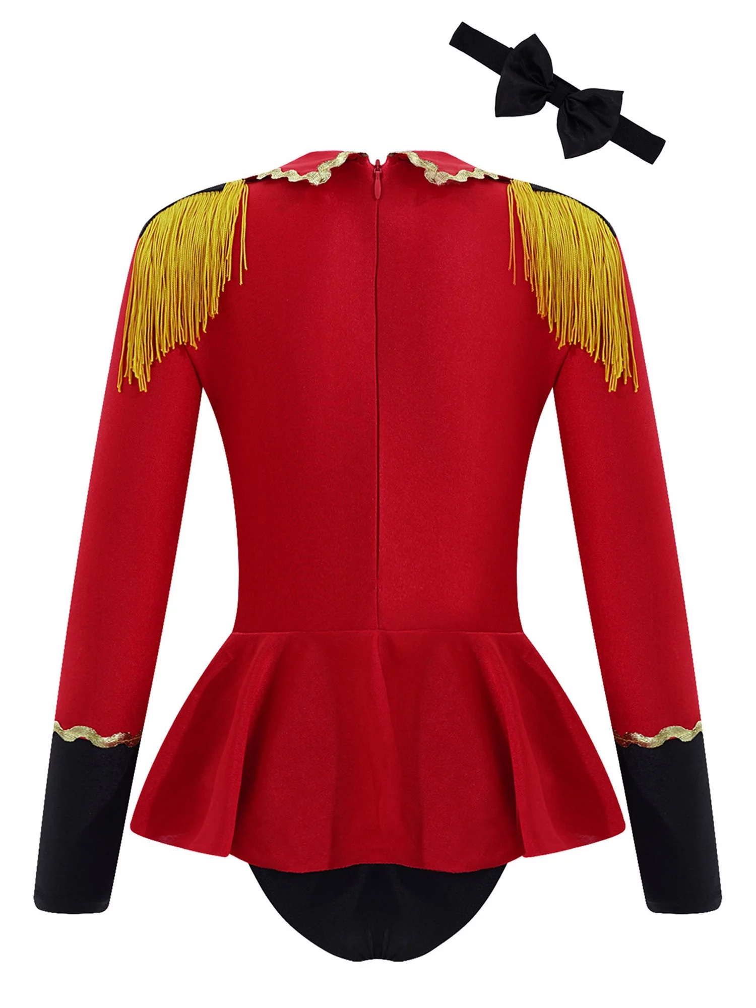 TiaoBug KIds Girls Ringmaster Circus Costume Long Sleeve Tassel Tailcoat Leotard Bodysuit with Bow Tie Hat Magic Wand Gloves Red 10 - Curated Treasures Market
