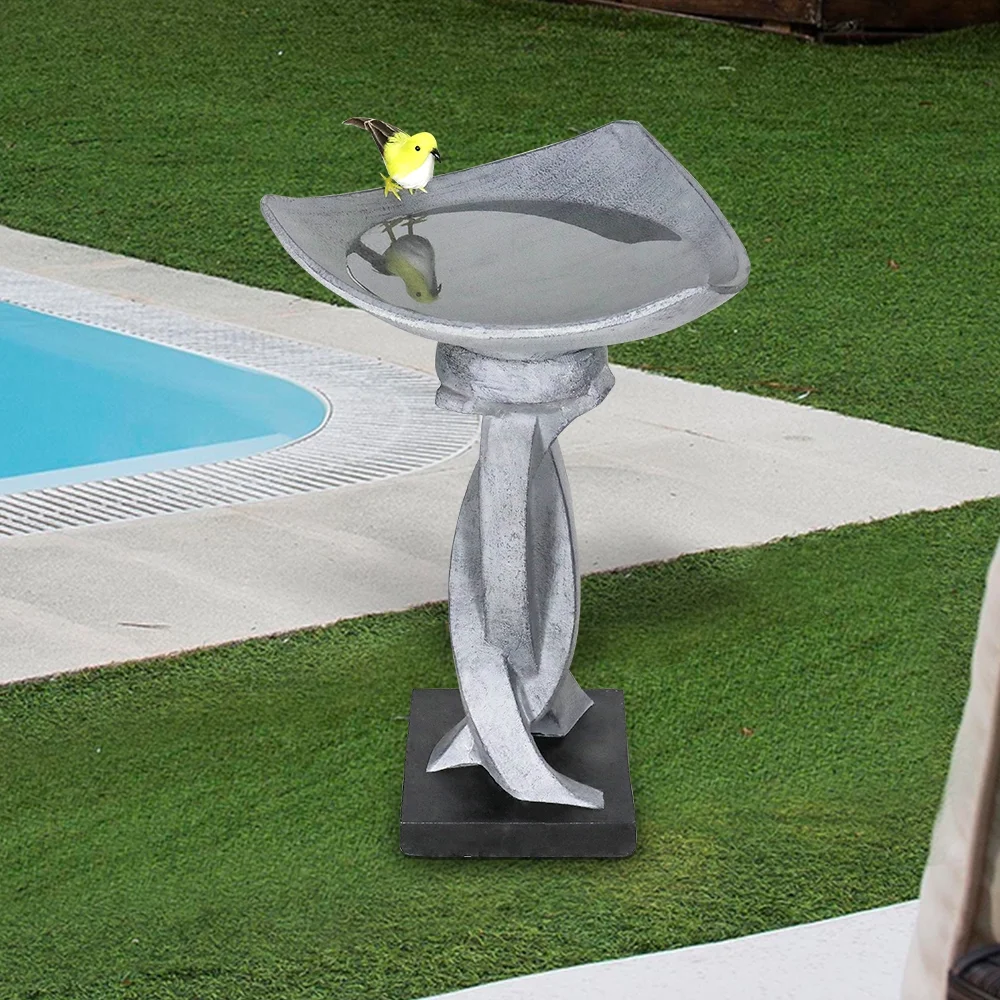 22.8" H Bird Baths for Outdoors- Concrete Tall Bird Bath Stylish with Designed Pedestal for Garden, Patio, Lawn, Backyard - Modern Pedestal Outdoor Garden Birdbath