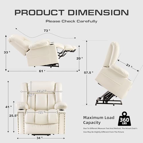 Large Power Lift Chairs Recliners for Elderly with Heated and Massage, Overstuffed Adjustable Lift Chairs, 3 Positions, Breathable Leather, USB-A and USB-C, Cup Holder, Side Pocket Dark Brown