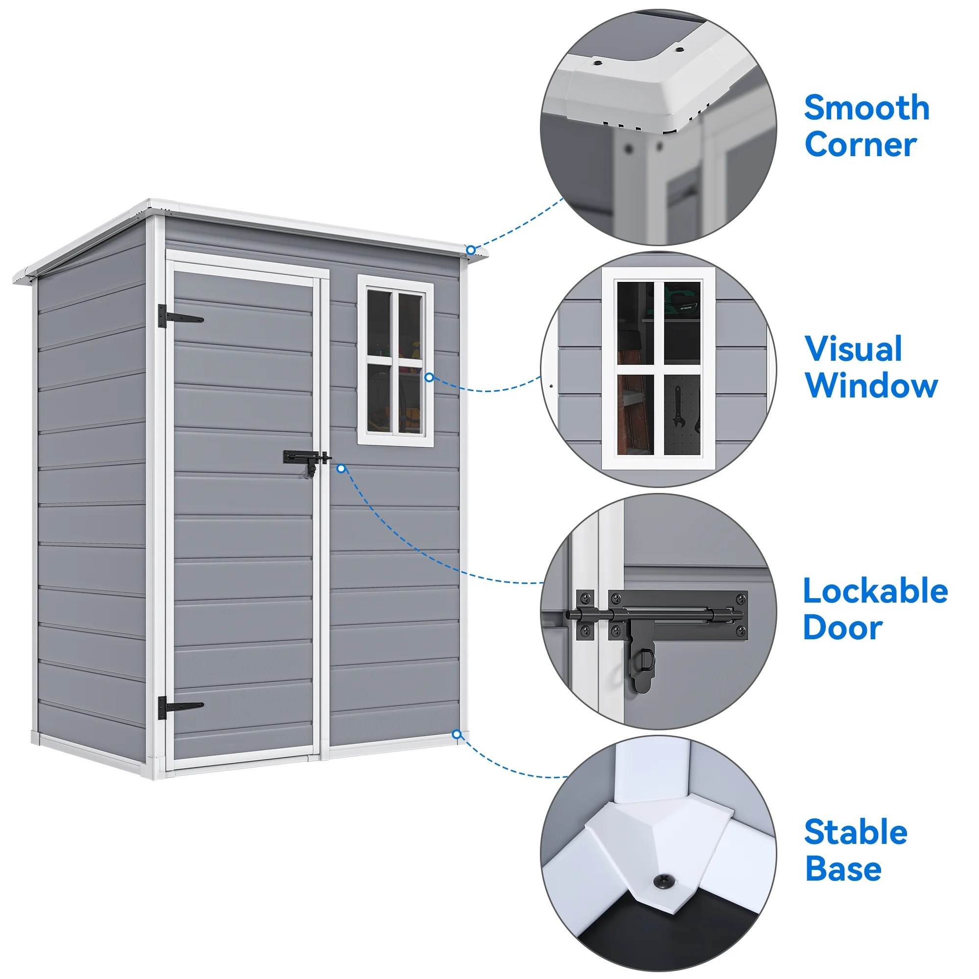 Dextrus Resin Outdoor Storage Shed 5x3 FT with Floor, All-Weather Resin Storage Shed with Lockable Door & Window, Waterproof