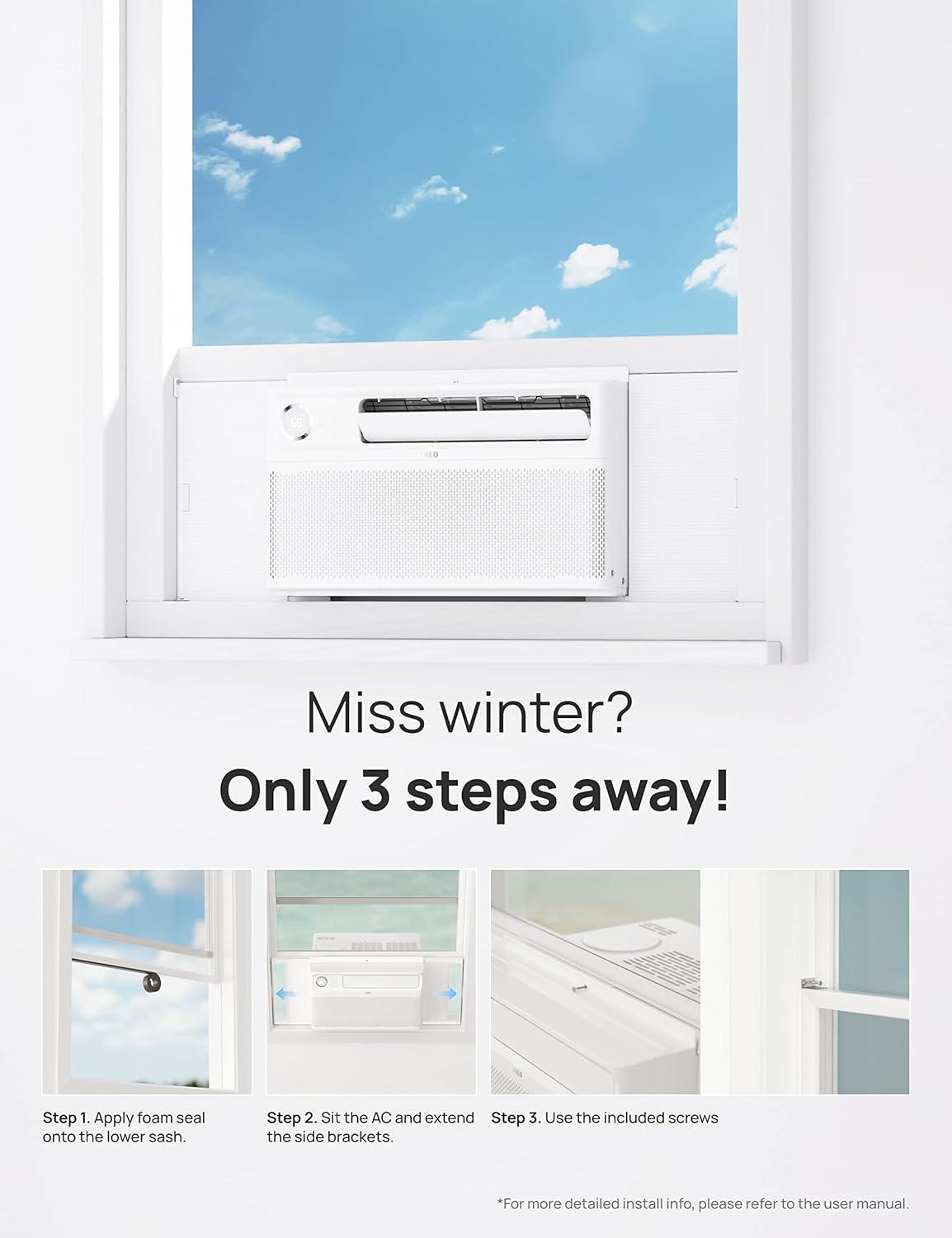 Dreo Inverter Window Air Conditioner, 7500 BTU AC Unit for Room Bedroom, Easy Installation, 42 db Ultra Quiet, ENERGY STAR Certified, 35% Energy Savings, Cools Up to 300 sq ft,White,DR-HAC002 G