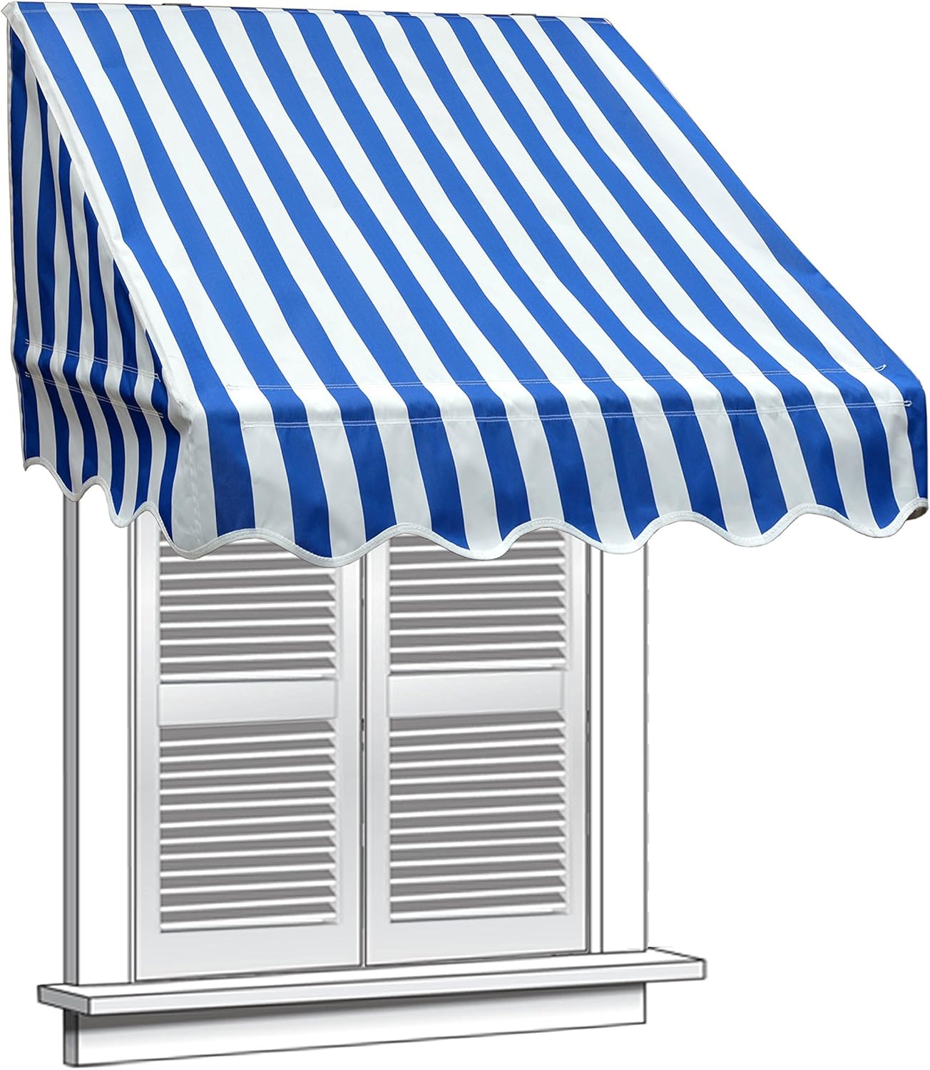 Aleko 8" X 2" Window Awning Door Canopy 8-Foot Decorator Awning, Blue And White