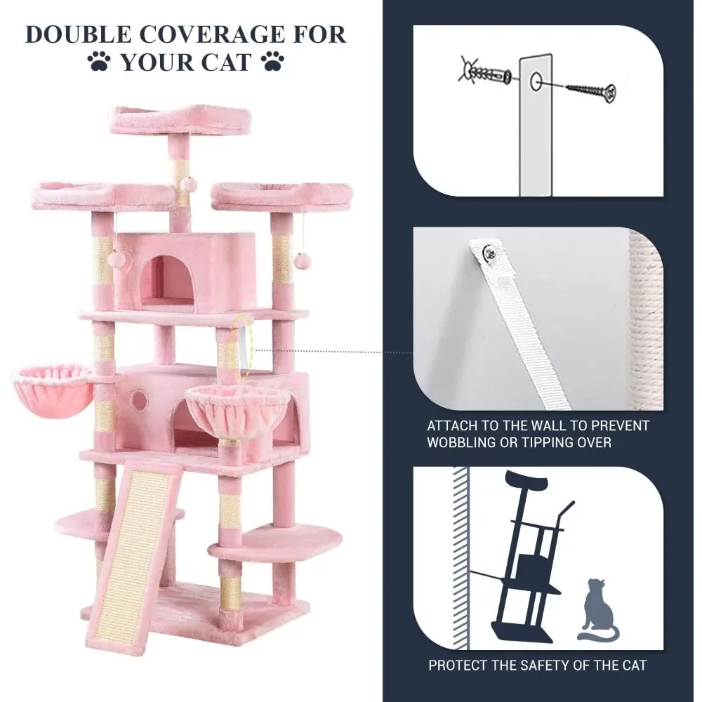 68 Inches Multi-Level Large Cat Tree for Indoor  Climbing Tree With  Condo  Perches Scratching Post Things for Cats Pet - Curated Treasures Market