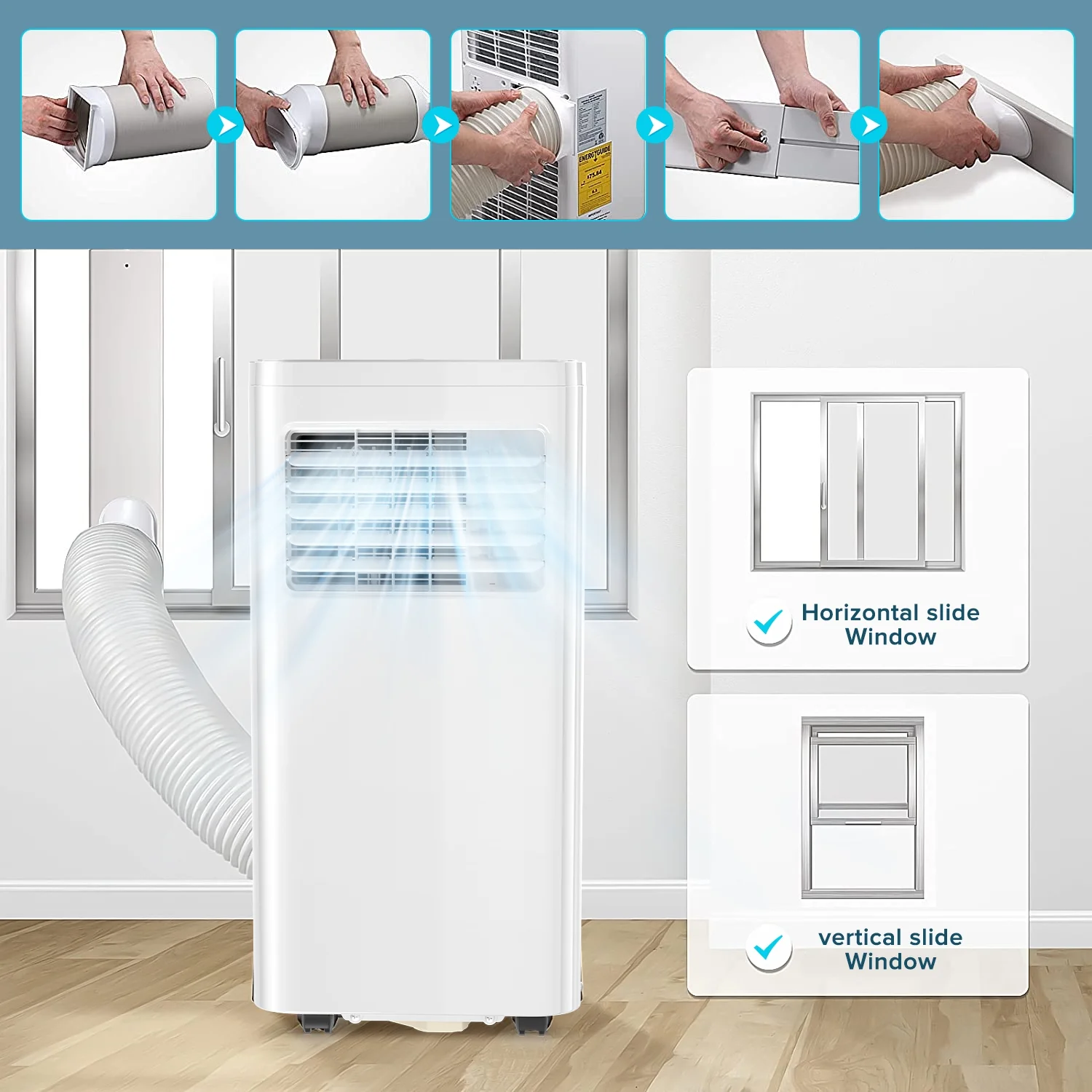 Auseo 5,000 BTU(8,000 BTU ASHRAE) Portable Air Conditioners, 3 in 1 Modes, Remote Control & Window Kit, Quiet AC Unit for Room/Office-White