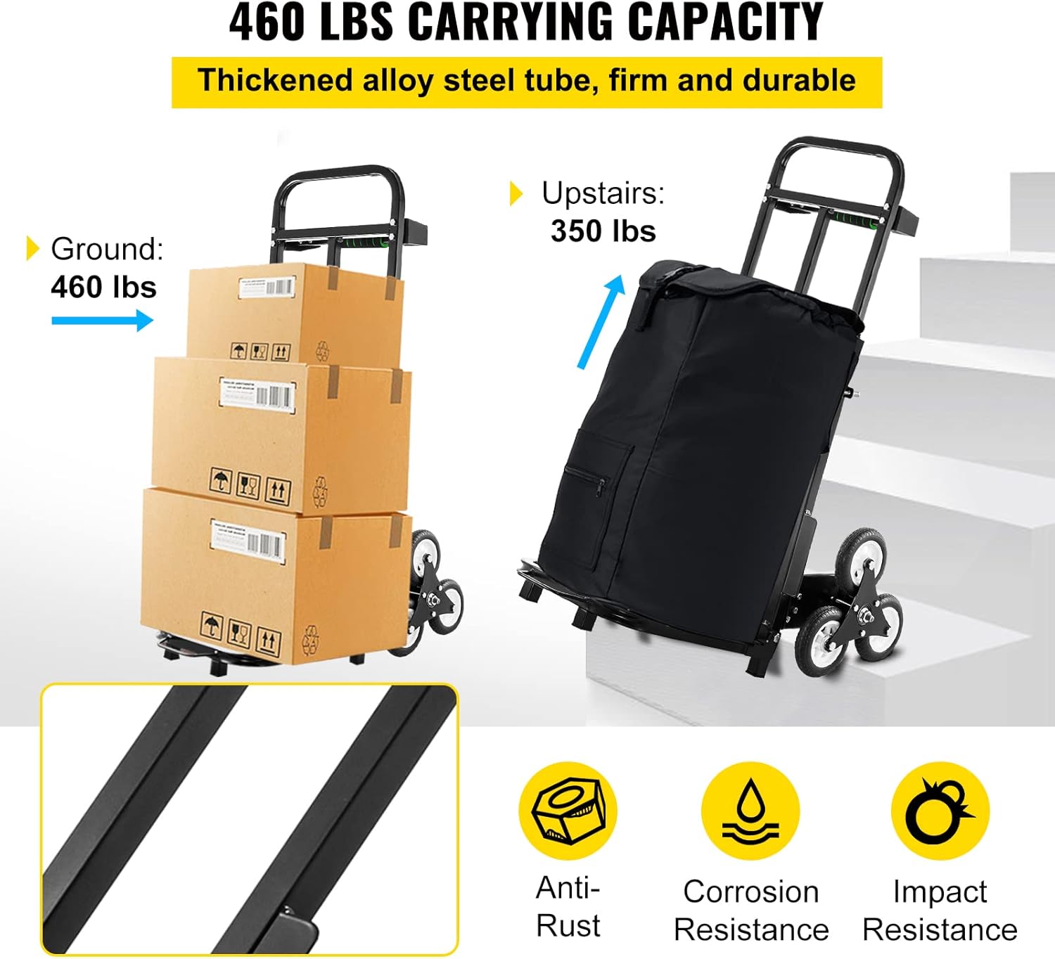 VEVOR Stair Climbing Cart 420lbs Capacity,Stair Climber Hand Truck with Adjustable Handle