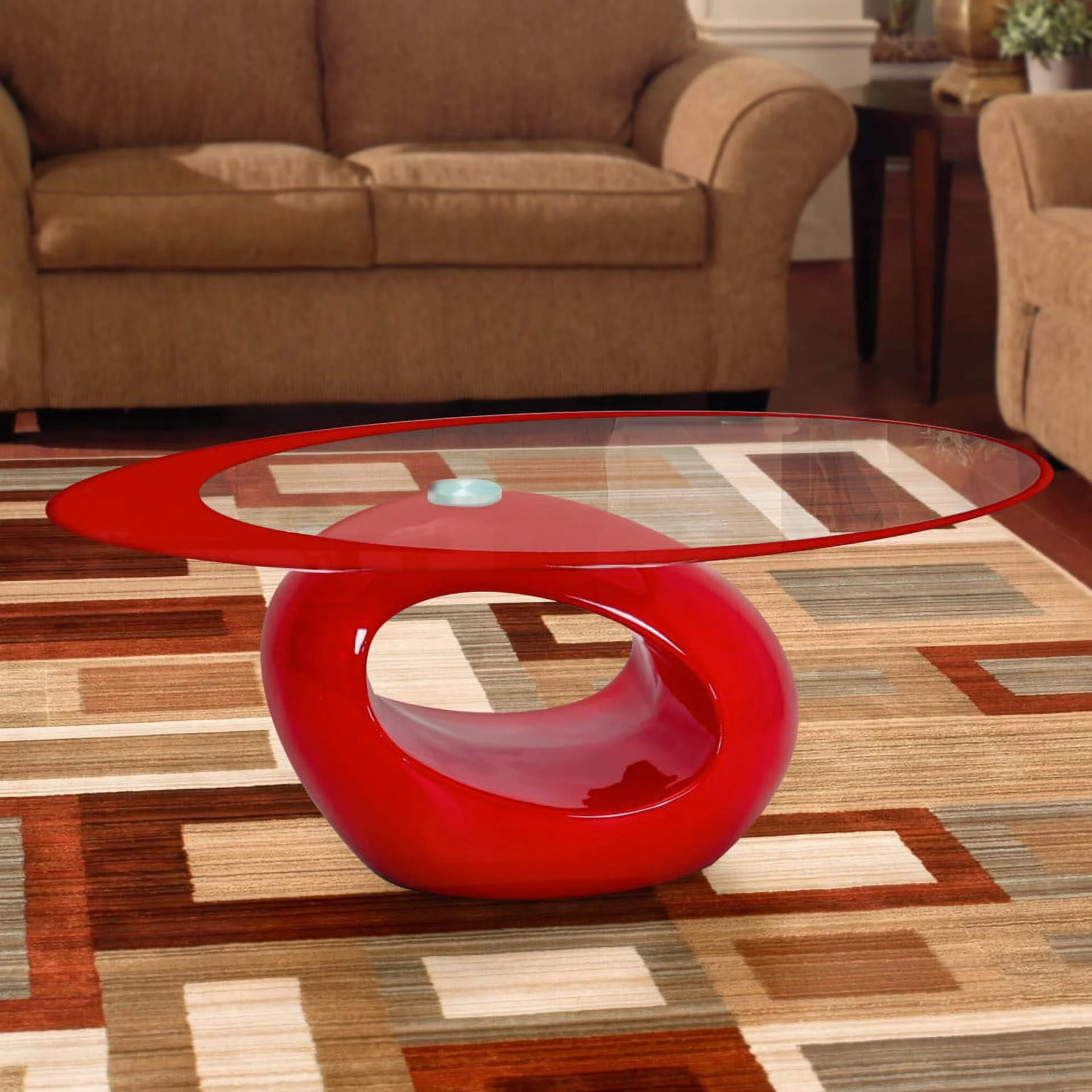 Stylish Red Oval Shape Coffee Table by Fab Glass and Mirror