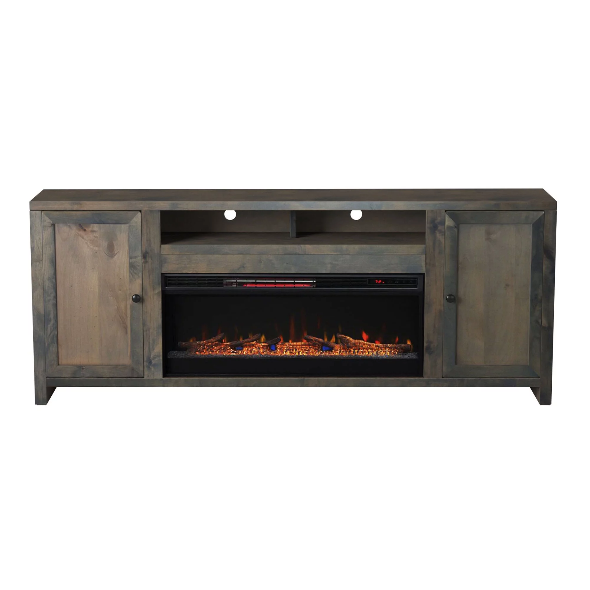 BVH 85 inch Fireplace TV Stand for 75 inch Tv's , Rustic, No Assembly Required, Solid Wood and Veneers, Barnwood