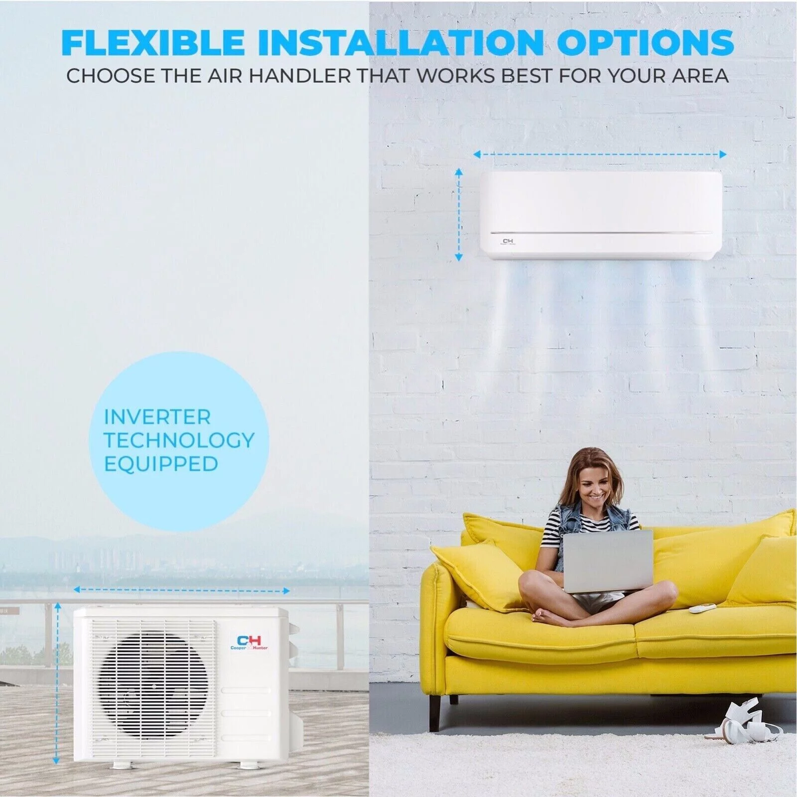 Cooper & Hunter 6000 BTU 115V Wall Mounted Mini Split Heat Pump Air Conditioner With 16ft Kit Cover 250 Sq Ft WiFi