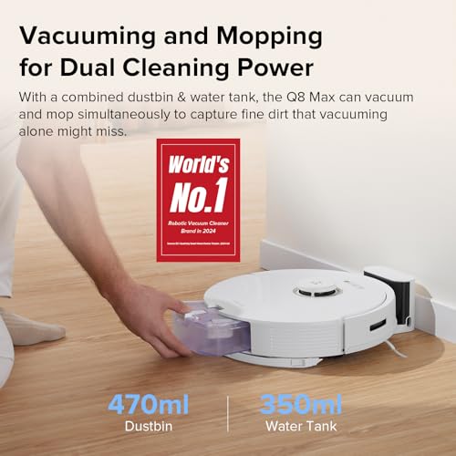 roborock Q8 Max Robot Vacuum and Mop Cleaner, DuoRoller Brush, 5500Pa Strong Suction, Lidar Navigation, Obstacle Avoidance, Multi-Level Mapping, Perfect for Pet Hair