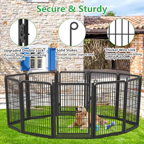 Dog Playpen Outdoor with Low Threshold Full Gate, 32" Height 10 Panels Large Dog Fence Outdoor for Yard, Heavy Duty Pet Playpen Metal Play Pen Portable Fence for RV Camping, Yard