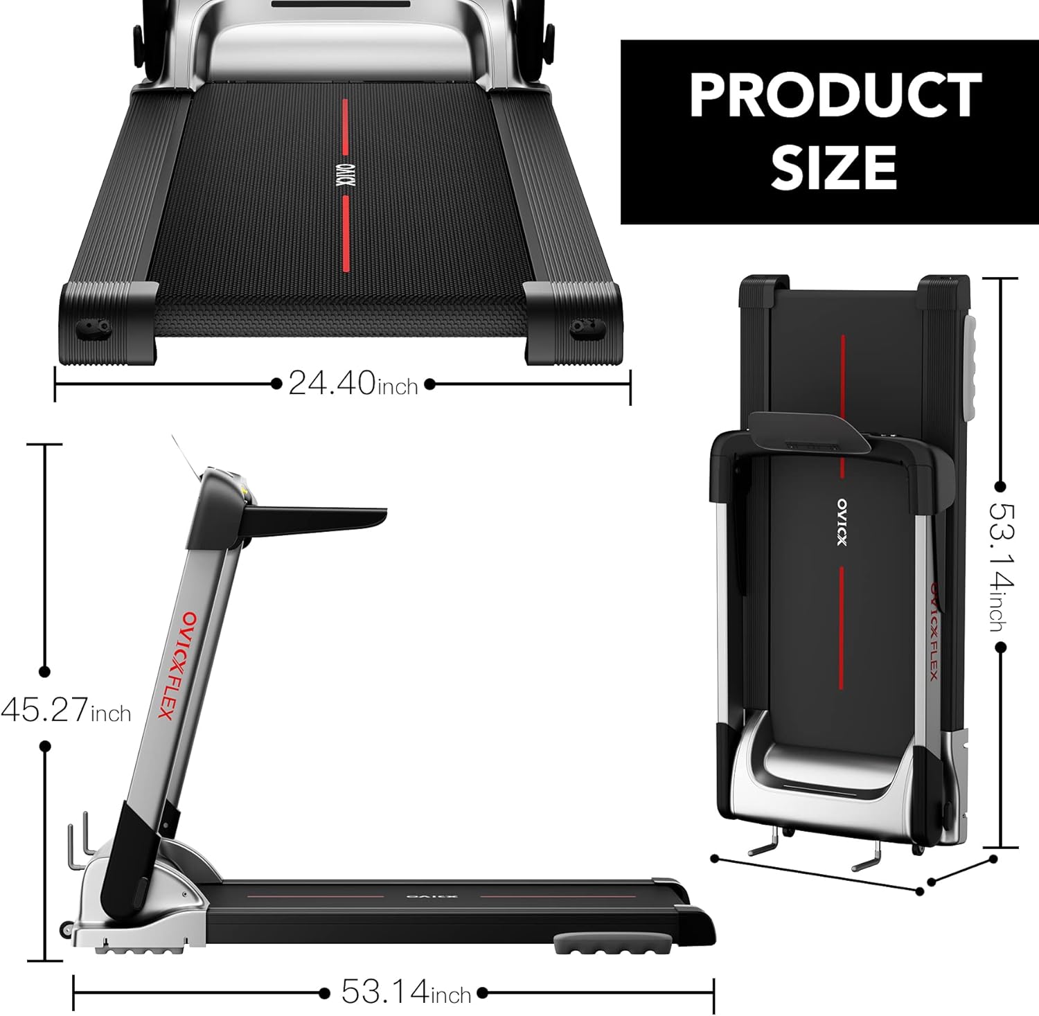 Ovicx Foldable Treadmills for Home - Portable Folding Compact Small Thin Electric Fold Up Lightweight Treadmill for Space Saver Apartment