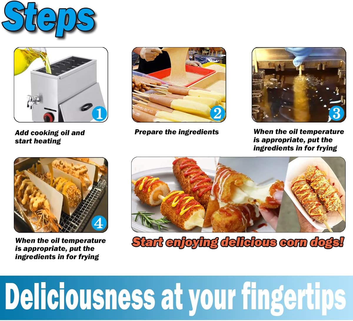 Corn Dog Fryer Commercial Cheese Hot Dog Sticks Maker Machine LPG Gas Deep Fryers For Kitchen Restaurant Snack Bar Canteen Home