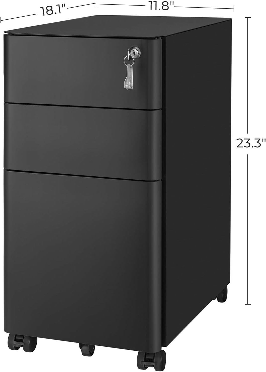 SONGMICS File Cabinet , Steel Filing Cabinet with 3 Drawer, Mobile Pedestal Cabinet Under Desk, with Lock, Fully Assembled Except Casters, Black UOFC030B01