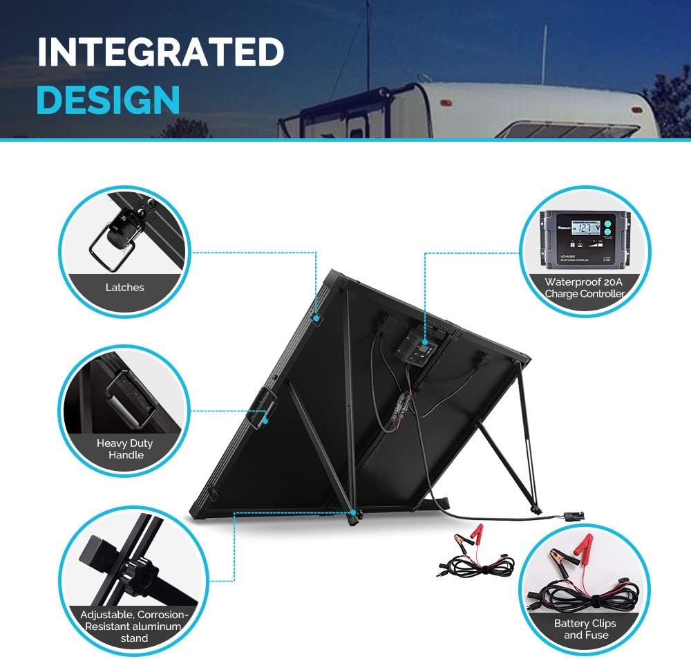 Renogy 200 Watt 12 Volt Monocrystalline Off Grid Portable Foldable 2Pcs 100W Solar Panel Suitcase Built-in Kickstand with Waterproof 20A Charger Controller
