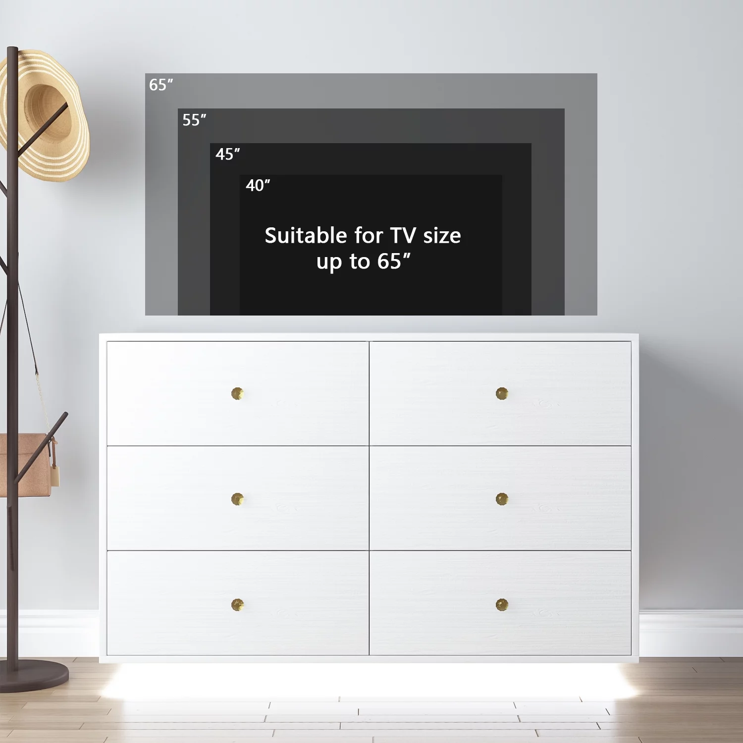 4 EVER WINNER Dresser with LED Light for Bedroom, White 6 Drawers Dresser, Modern Storage Cabinet Chest of Drawer for Bedroom, White
