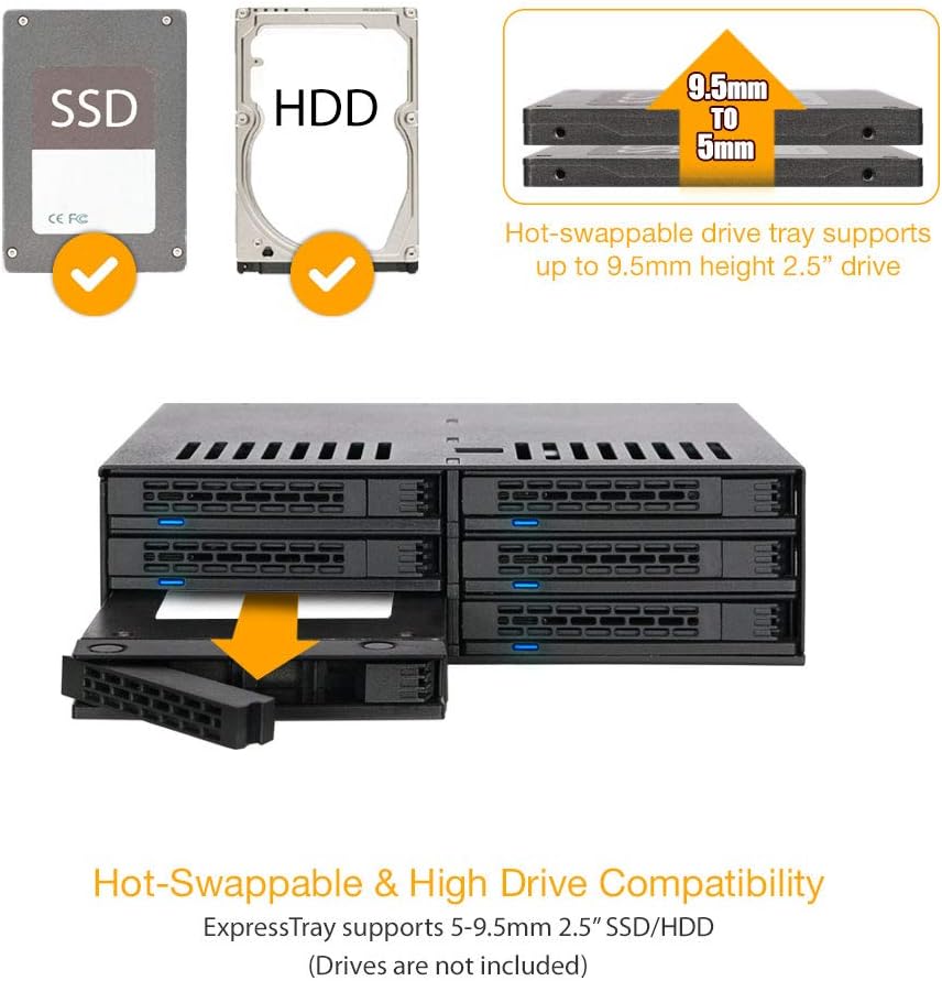 ICY DOCK 6 x 2.5” SATA HDD / SSD Hot Swap Cage for External 5.25” Bay | ExpressCage MB326SP-B