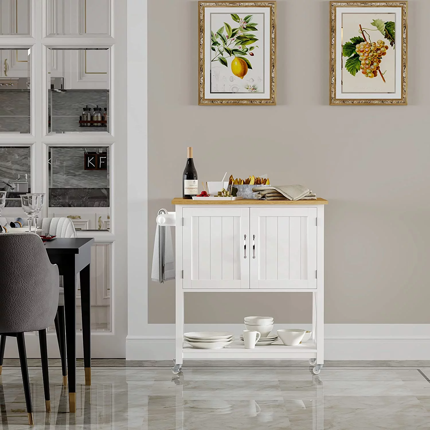 Spirich Home Kitchen Island on Wheels, Rolling Cart with Storage Cabinet, Small Kitchen Island with Drop Leaf and Towel Rack for Dining Room, White