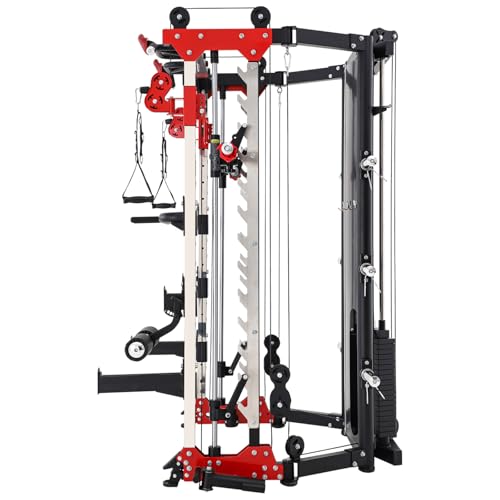 Altas Strength Folding Home Gym Smith Machine with Pulley System Gym Squat Rack Weight Bar Upper Body Strength Training Leg Developer Commercial Fitness Equipment Included Accessories 3107