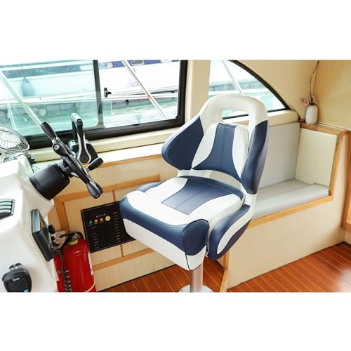 NORTHCAPTAIN Premium Pontoon Captain's Chair Sport Flip Up Boat Bucket Seat with Boat Seat Cover,Yellowish-Brown/Black