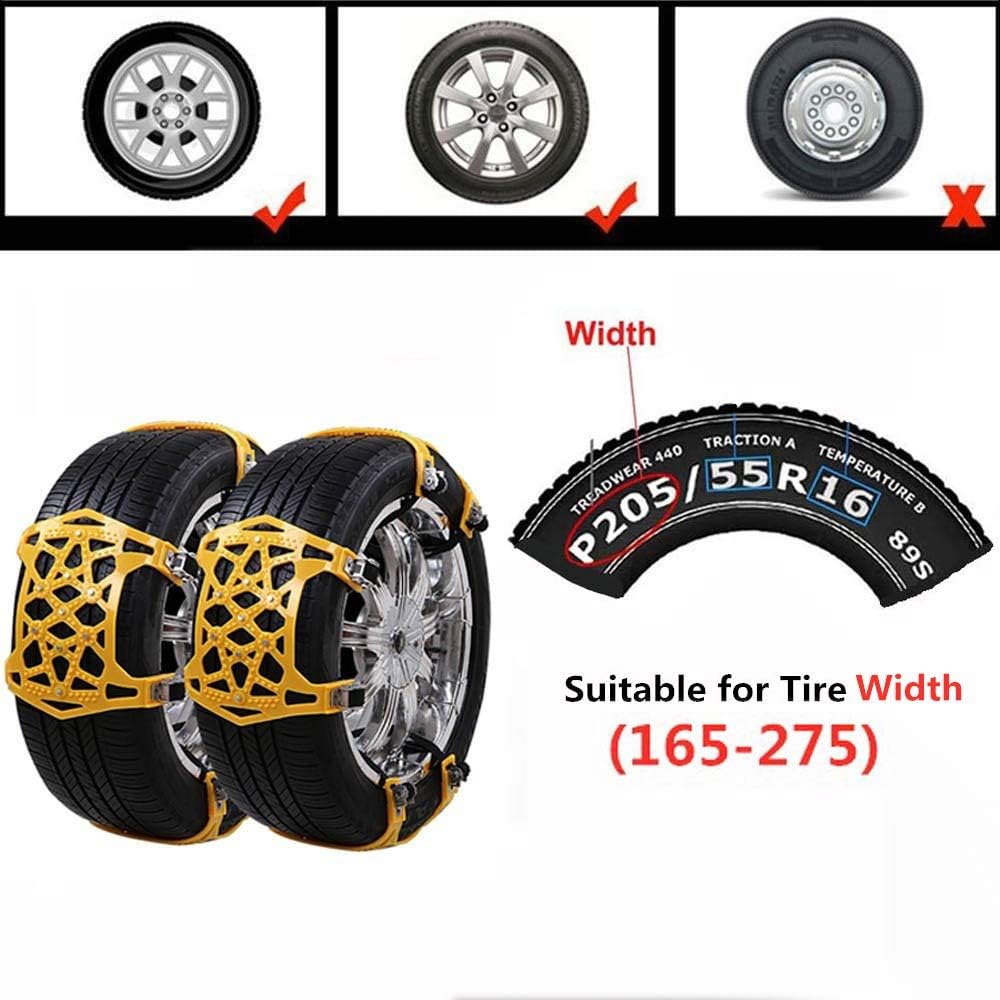 Soyond Snow Chains Car Anti Slip Snow Tire Chains Adjustable Anti-Skid Chains Car Tire Snow Chains for Car/SUV/Trucks Tire Width 6.4-10.9" 165-275mm Pack of 2